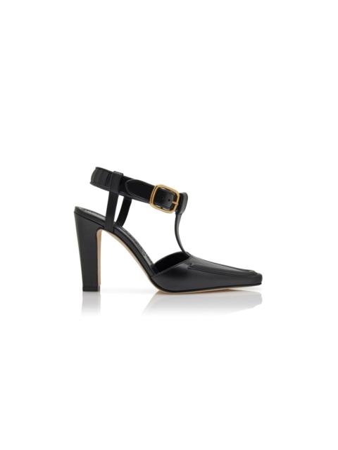 Manolo Blahnik Black Calf Leather T-Bar Pumps