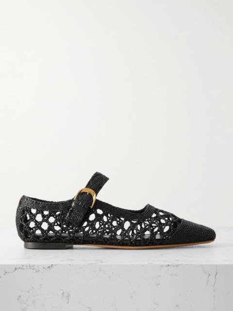 Emme Parsons Tramonto leather-trimmed woven raffia Mary Jane ballet flats Black