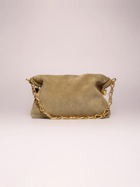 Nanushka THE DICE BAGUETTE - Chain-embellished suede bag - Sand
