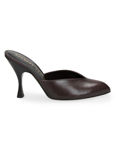herbert levine Women's Sitting Pretty 95MM Leather Stiletto Mules - Goat Leather Dark Brown