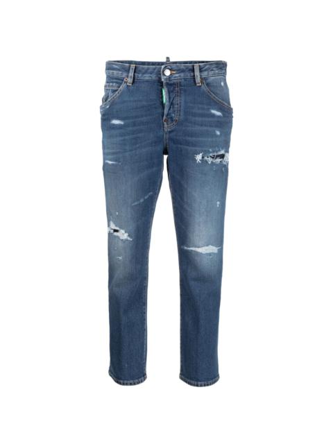 distressed slim-fit cropped jeans