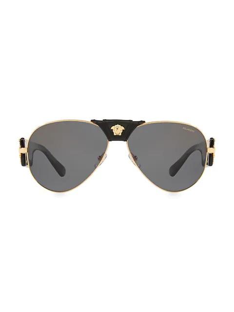 VERSACE 62MM Goldtone Aviator Sunglasses