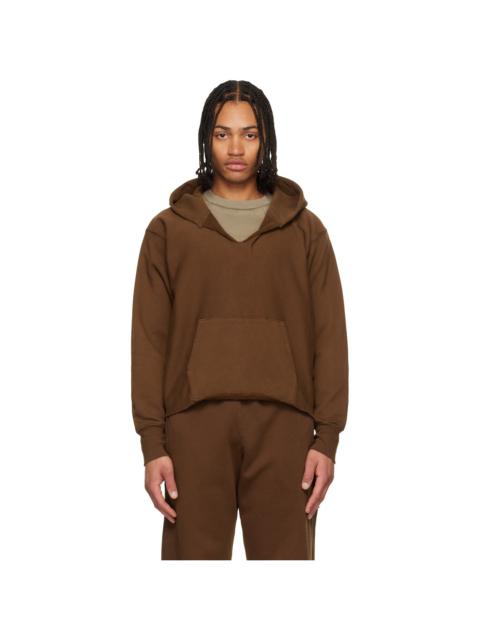 LES TIEN Brown Heavyweight Raw Cropped Hoodie