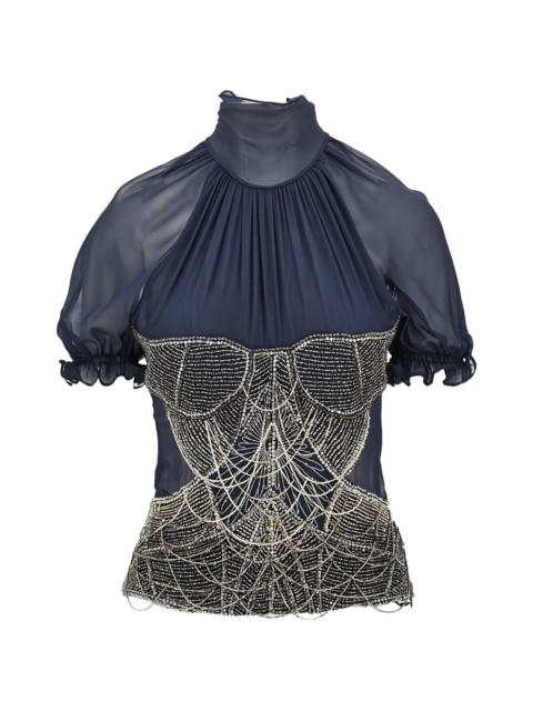 THE ATTICO bead-embellished silk top