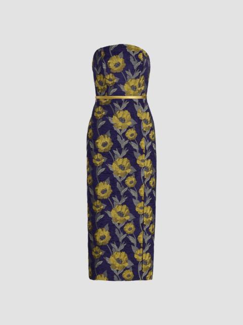 AMSALE Women's Floral-Jacquard Strapless Maxi Dress - Amethyst Lime Multi