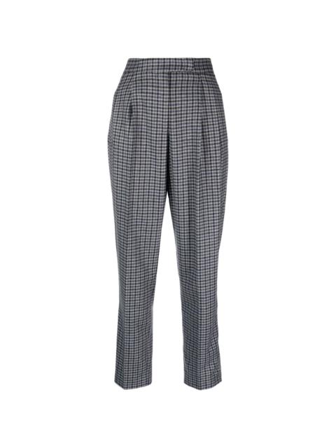 checked high-waist tapered trousers