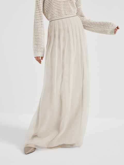 Brunello Cucinelli Crispy silk pleated  maxi skirt with monili