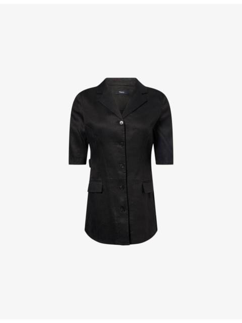 Theory Short-Sleeve Belted Linen-Blend Blazer