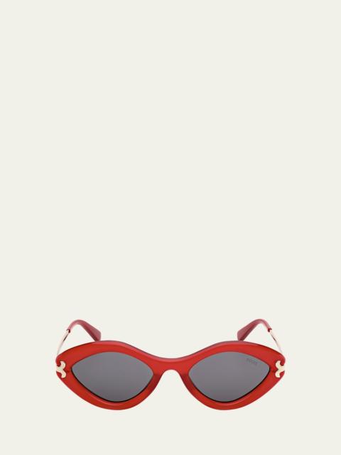 PUCCI Logo Acetate & Metal Oval Sunglasses