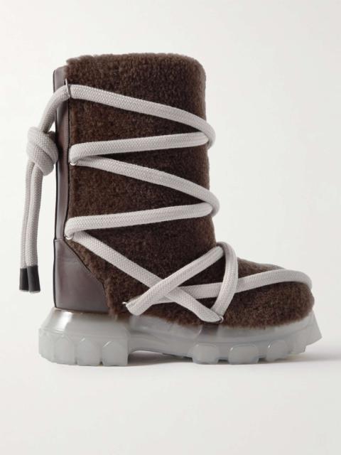 Rick Owens Lunar Tractor Leather-Trimmed Shearling Boots