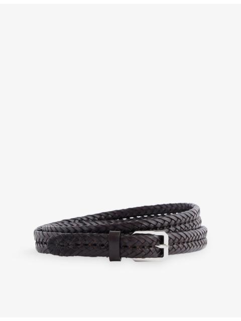 TOM FORD Woven Leather Bevelled-Buckle Belt