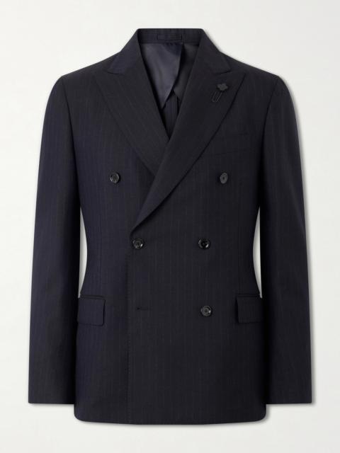 LARDINI Double-Breasted Pintriped Wool Suit Jacket