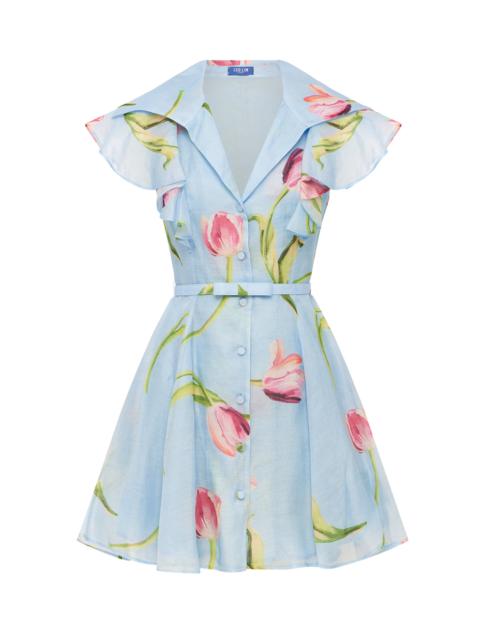 LEO LIN Isla Floral-Print Button-Up Linen-Silk Mini Dress floral