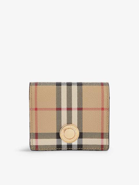 Check-print woven and leather wallet