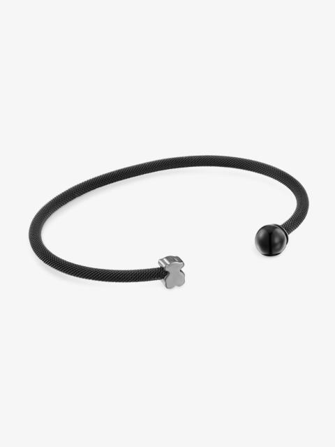 TOUS Black steel Bangle with falcon’s eye Icon Mesh