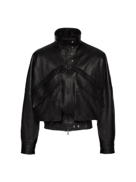 Stand Collar Leather Jacket black