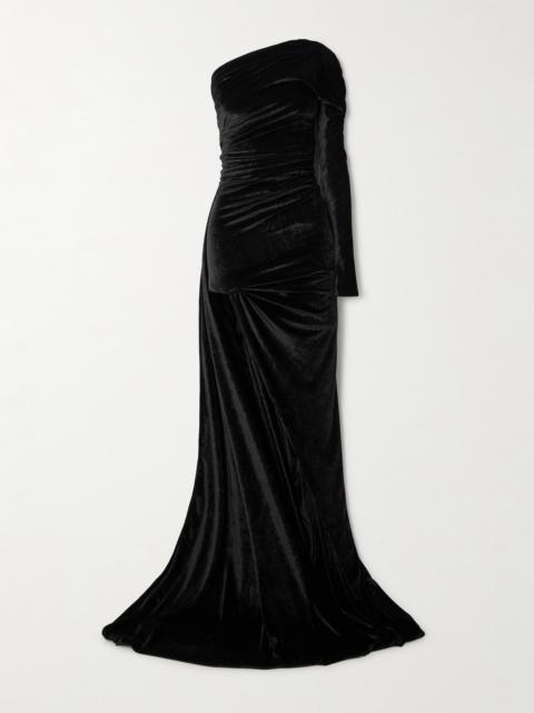 BALENCIAGA One-shoulder Asymmetric Velvet Dress