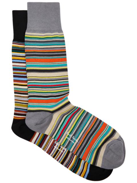 Striped cotton-blend socks - set of two
