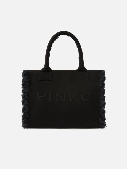 PINKO MEDIUM BEACH SHOPPING TOTE IN CANVAS WITH LOGO AND FRAYING