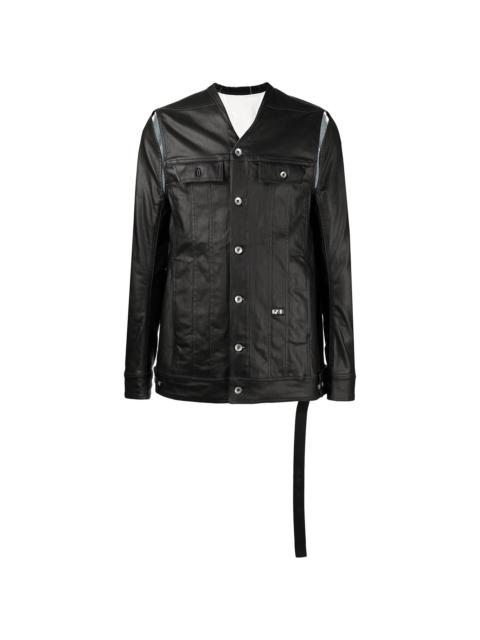 buttoned-up leather jacket