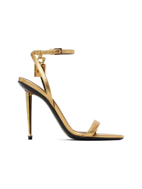 TOM FORD Gold Laminated Padlock Pointy Naked Heeled Sandals