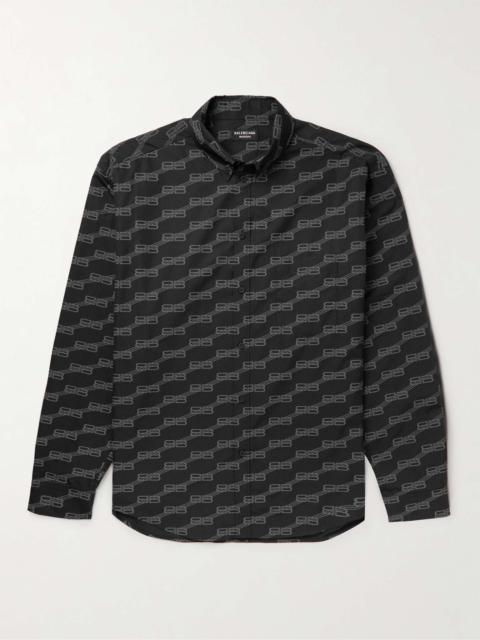 Oversized Button-Down Collar Logo-Print Cotton-Poplin Shirt