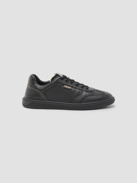 VERSACE Men's Leather Low-Top Sneakers - Black
