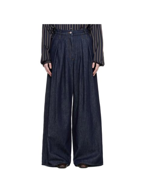 Dries Van Noten Indigo Wide Pleated Jeans