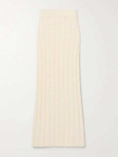Claire ribbed brushed silk and cashmere-blend midi skirt Cream
