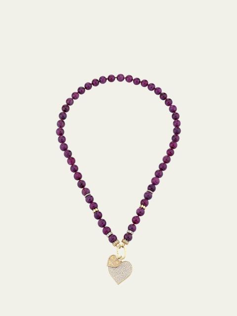 SYDNEY EVAN 14K Gold Luxe Heart Ruby Bead Combo Necklace