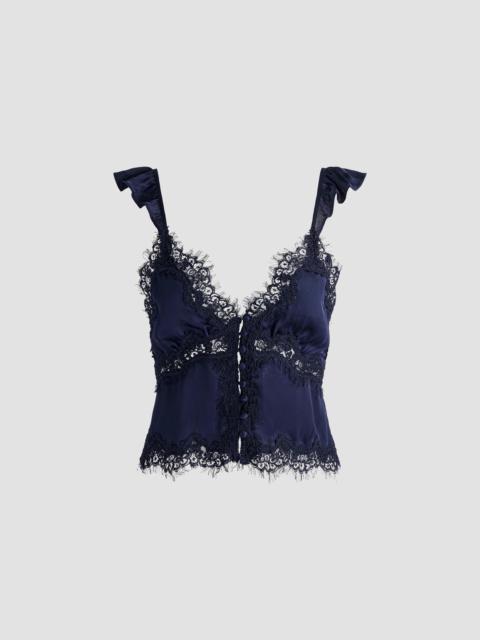 Alice + Olivia Women's Rafaella Lace-Trim Ruffled Satin Top - Midnight Blue