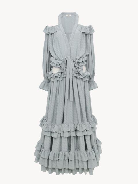 Chloé CUT-OUT LONG RUFFLED DRESS IN SILK JACQUARD
