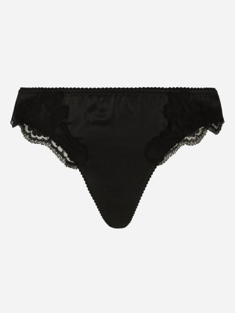 Satin thong with lace