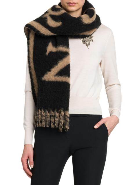 Alexander McQueen Women's Logo Alpaca-Blend Fringed Scarf - Black Camel