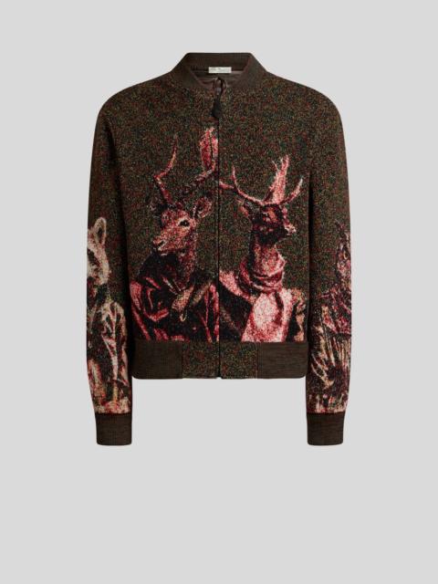 Etro ZIPPED JACQUARD PIQUÉ CARDIGAN WITH ANIMAL MOTIF