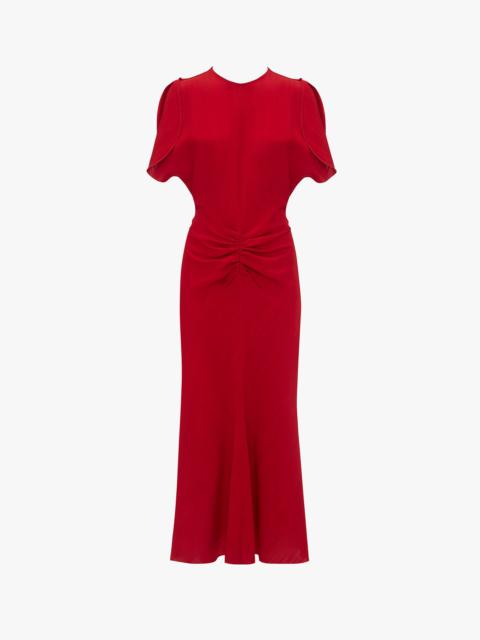 Exclusive Gathered Waist Midi Dress In Carmine