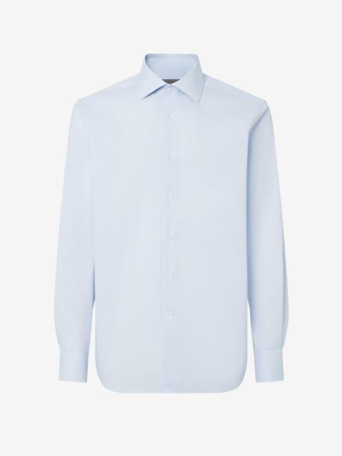 CORNELIANI Wrinkle-free cotton shirt with light blue and white micro stripes