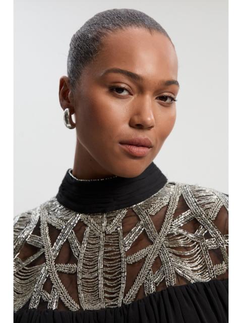KAREN MILLEN Plus Size Crystal Embellished Cutwork Cape Detail Woven Drama Blouse