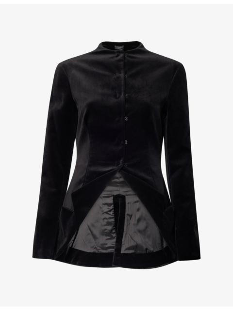 A.W.A.K.E. MODE Round-Neck Collar Hem Velvet Jacket