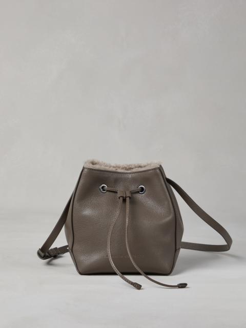 Classic leather bucket bag with monili