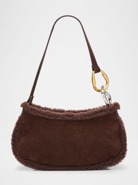 STAUD Ollie Shearling-Trim Suede Shoulder Bag