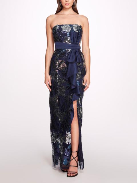 Marchesa SEQUINED GOWN WITH FRONT SIDE SLIT