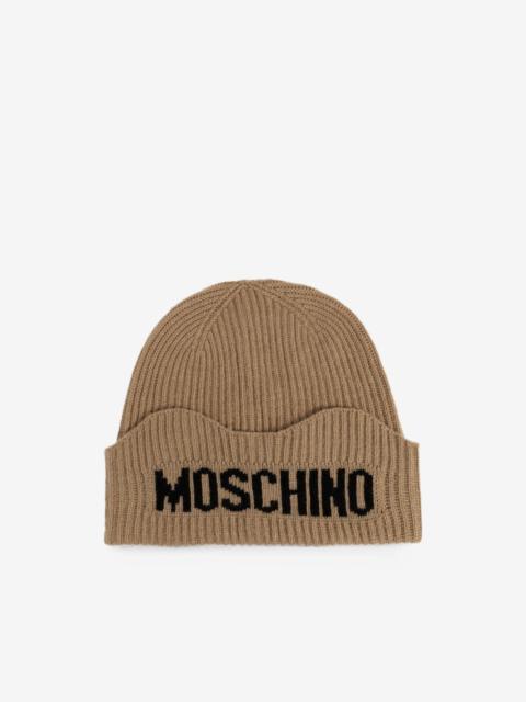 Moschino logo-intarsia ribbed-knit beanie hat