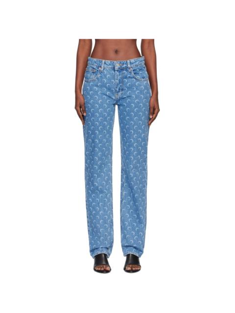 Marine Serre Blue Moon Laser Denim Straight Jeans