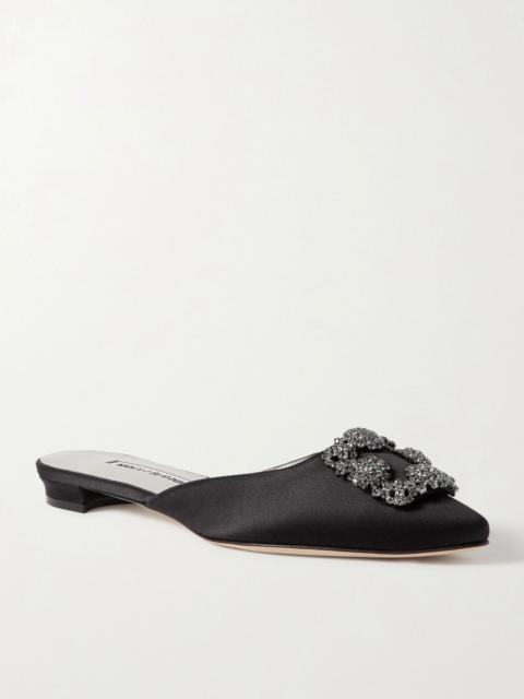 Manolo Blahnik Hangisi crystal-embellished satin slippers Black