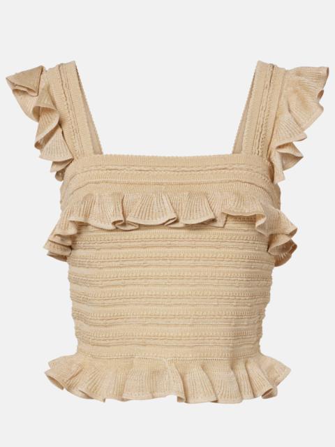 Zimmermann Ruffled lace lamé top