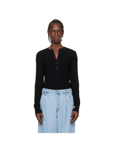 Dries Van Noten Black Rib-Knit Henley