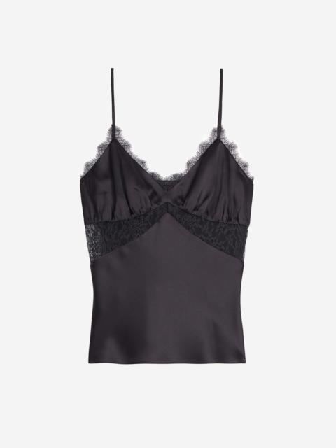 The Kooples BLACK SILK CAMISOLE WITH LACE