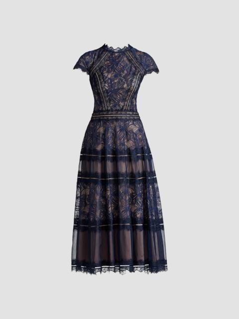 TADASHI SHOJI Women's Lace Cocktail Dress - Royal Navy Beige