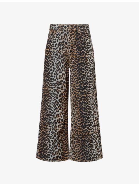 GANNI Leopard Wide-Leg Velvet Jeans